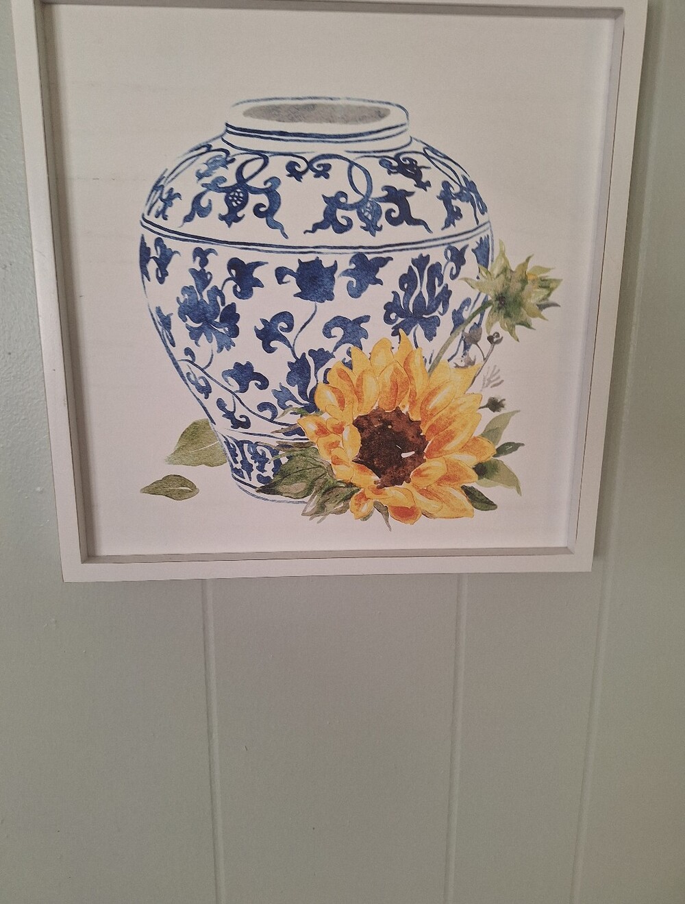 Blue‎ and White Decorative Vase Print with Sunflower Wall Art Picture